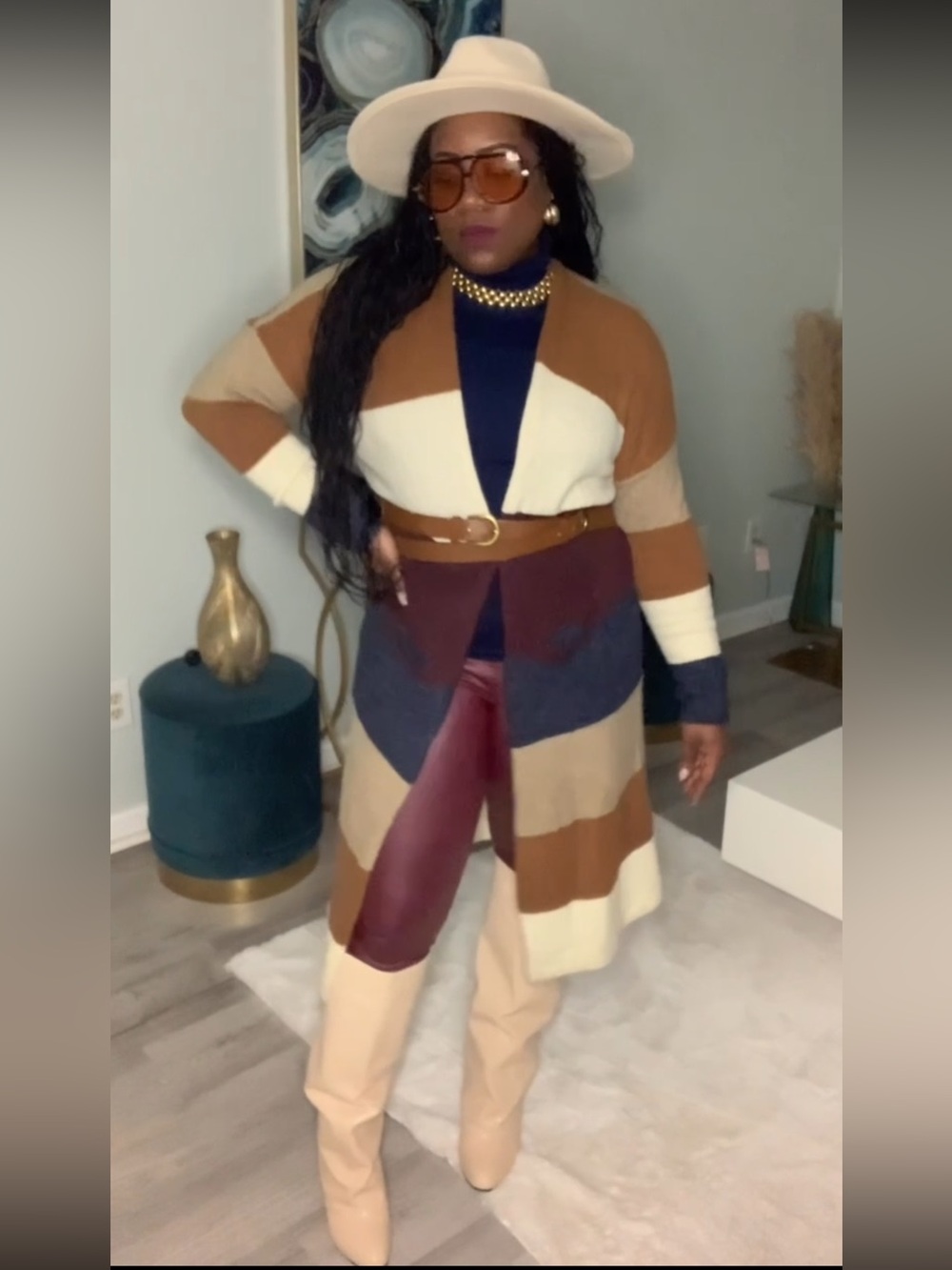 Fashion Nova Long Colorblock Open Cardigan -  Size: 1X